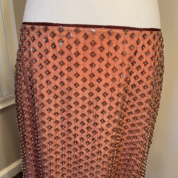 NWT Zara Coral Sequined Chiffon Midi Skirt, Size XL - Picture 5 of 16